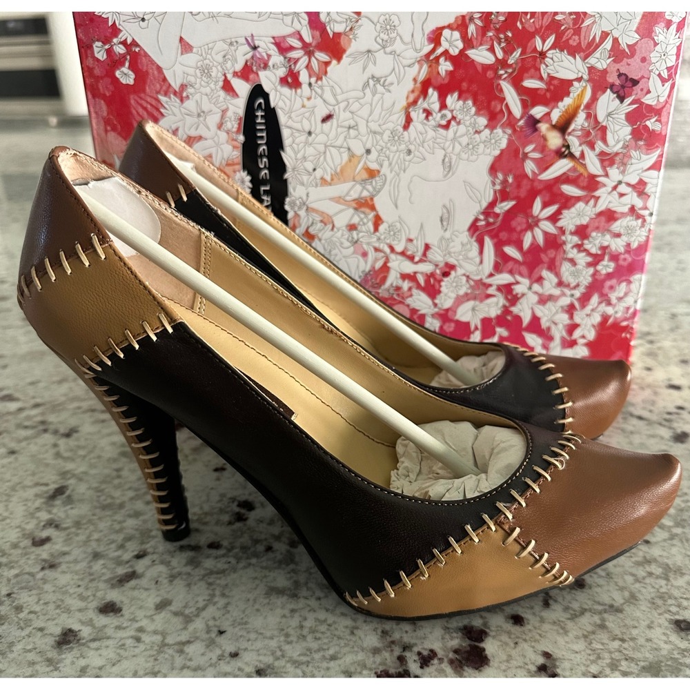NIB Chinese Laundry Real Brown Multi Patchwork Pumps Stiletto Heels 8.5 8 1/2